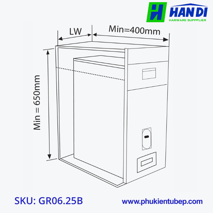 Thùng gạo mặt kính đen, 1 khoang GARIS GR06.25B