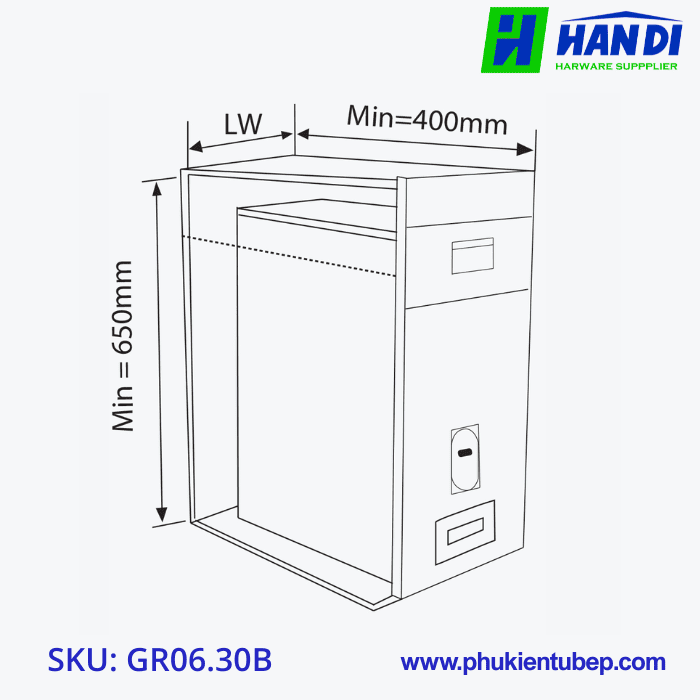 Thùng Gạo Mặt Kính Đen, 1 Khoang GARIS GR06.30B