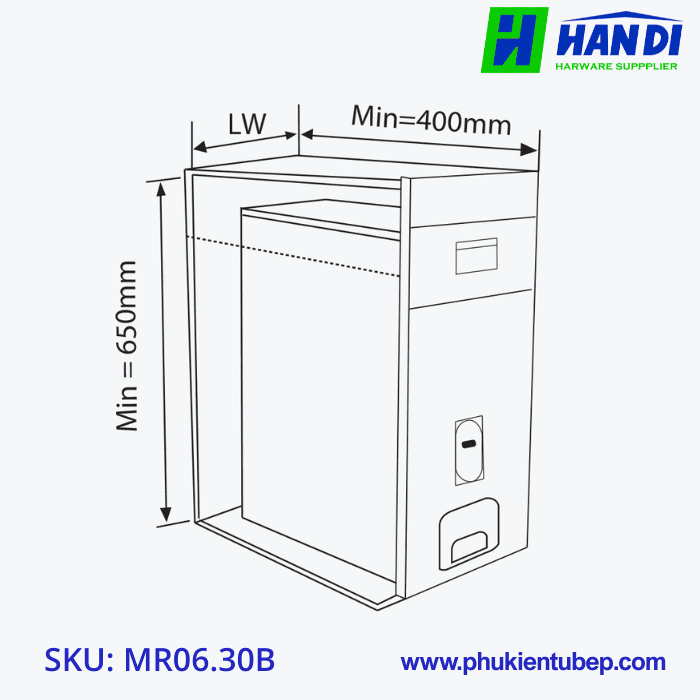 Thùng gạo mặt kính đen, 1 khoang GARIS MR06.30B