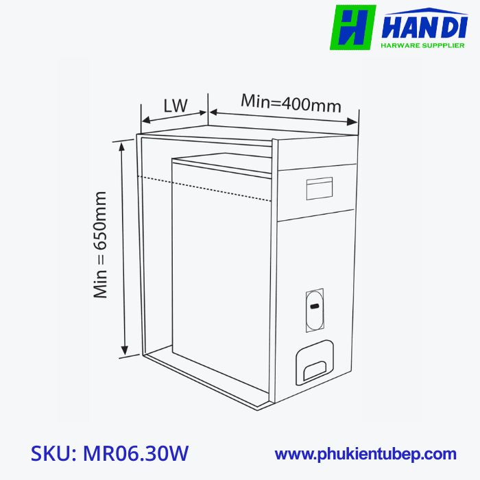 Thùng gạo mặt kính trắng xanh, 1 khoang GARIS MR06.30W