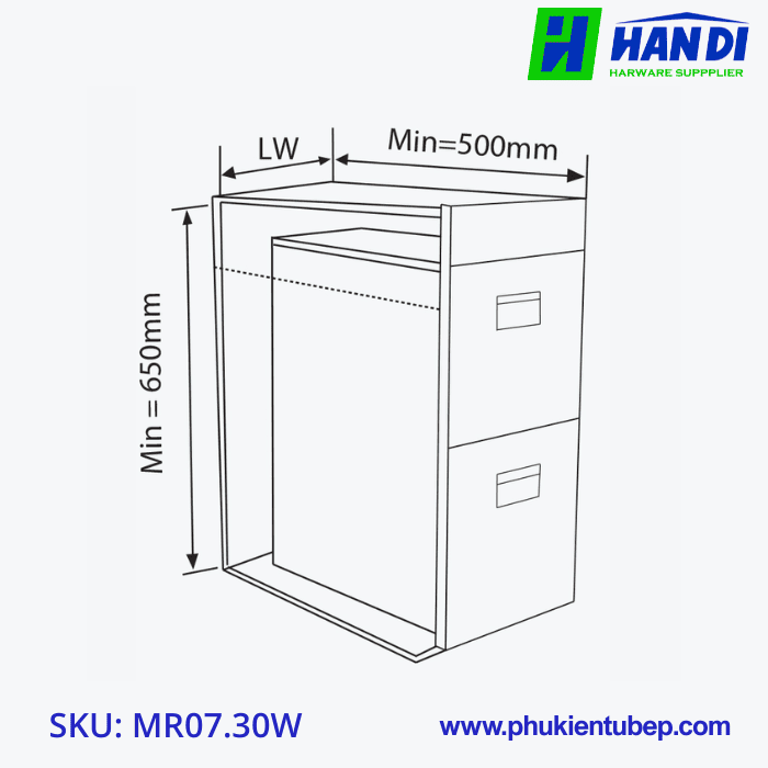 Thùng gạo mặt kính trắng xanh, 2 khoang GARIS MR07.30W