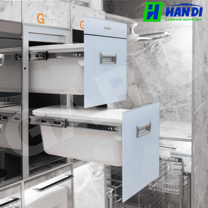 Thùng gạo mặt kính trắng xanh, 2 khoang GARIS MR07.30W