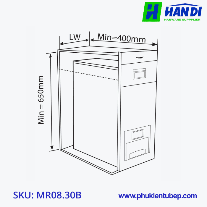 Thùng Gạo Mặt Kính Đen GARIS MR08.30B