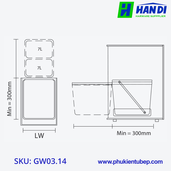 Thùng rác đôi cánh mở GARIS GW03.14