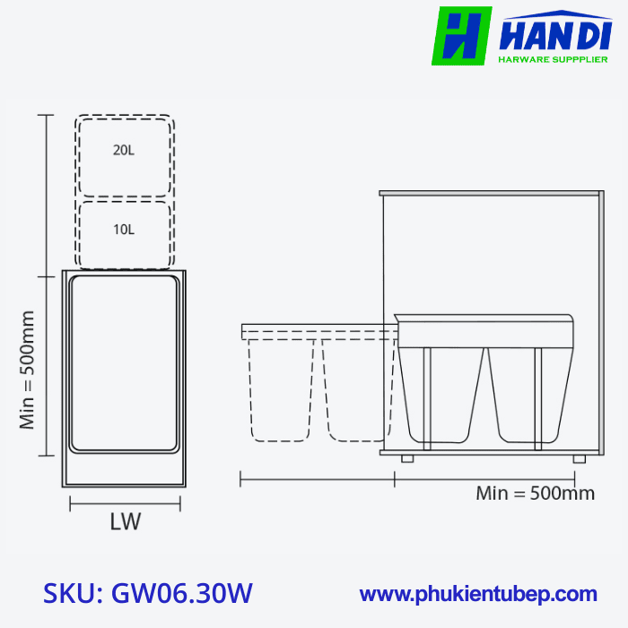 Thùng rác đôi màu trắng GARIS GW06.30W