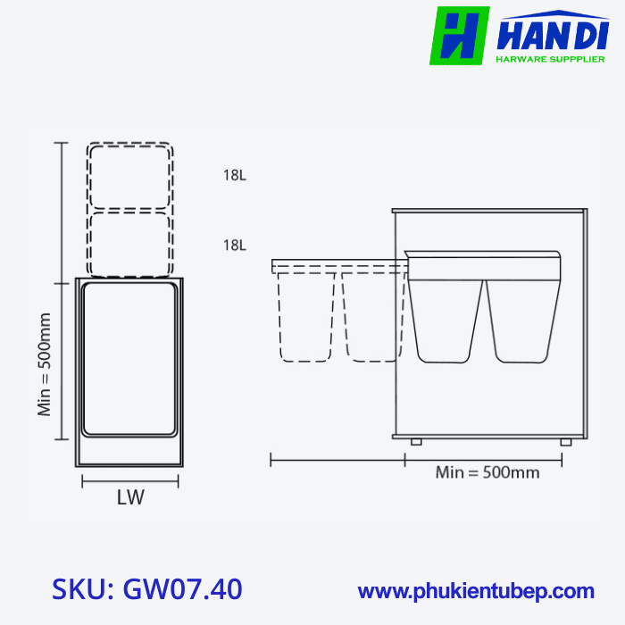 Thùng rác đôi cánh kéo GARIS GW07.40