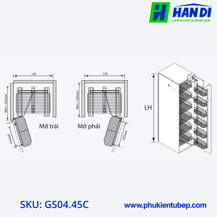 Tủ đồ khô 4 tầng, rổ nan dẹt GARIS GS04.45C