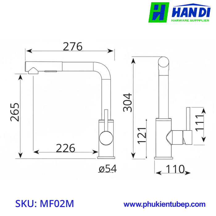Vòi rửa cao cấp đánh bóng GARIS MF02M