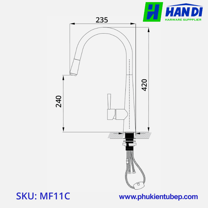 Vòi rửa cao cấp phủ Chrome bóng GARIS MF11C