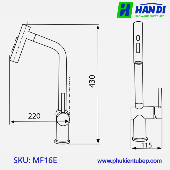 Vòi rửa cao cấp xước mờ GARIS MF16E