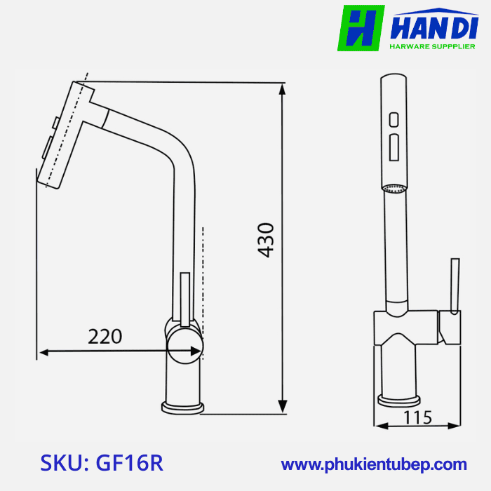 Vòi rửa cao cấp đen nhám GARIS MF16R
