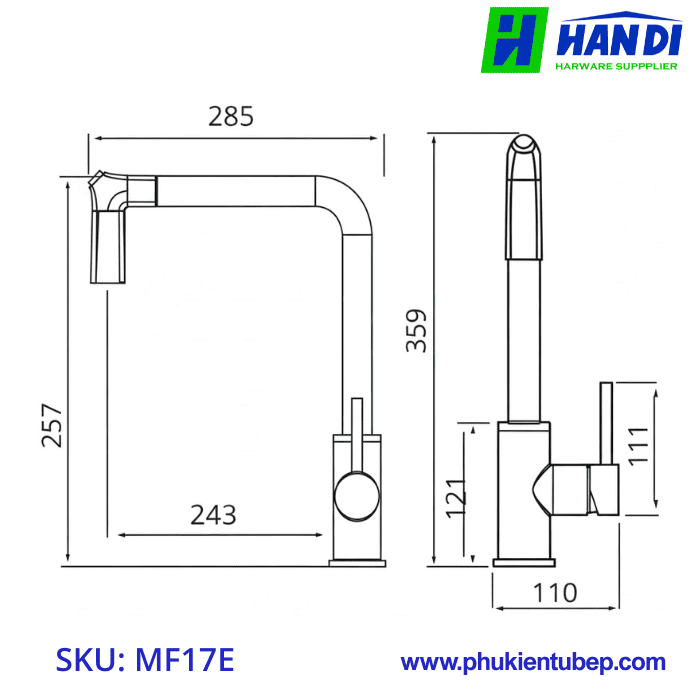 Vòi rửa cao cấp xước mờ GARIS MF17E