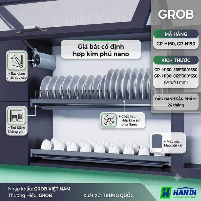 Giá bát cố định hợp kim thép phủ nano GP-H190