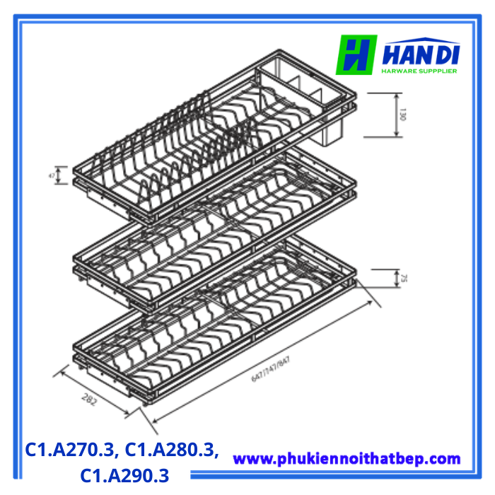 Giá bát cố định Grob khung nhôm Inox mờ SUS304 C1.12.3