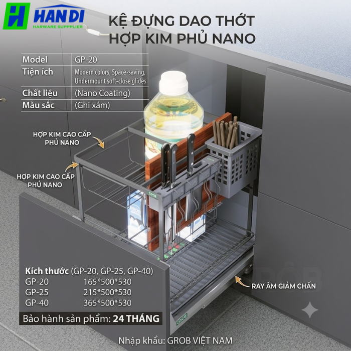 Kệ đựng dao thớt hợp kim sơn nano Grob GP-20