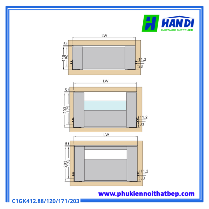 Kệ đựng đồ khô, chai lọ vách nhôm Grob C1GK412.88, 120, 171, 203
