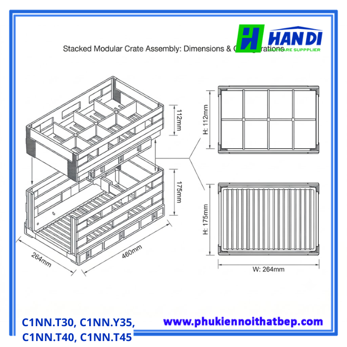 Kệ đựng gia vị chai lọ hợp kim nhôm nan oval GROB C1NN