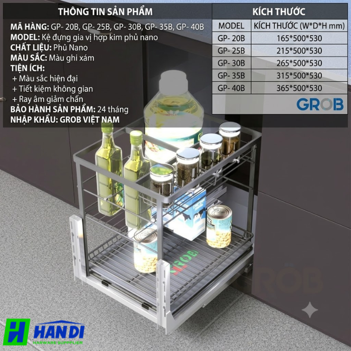 Kệ đựng gia vị hợp kim sơn nano Grob GP