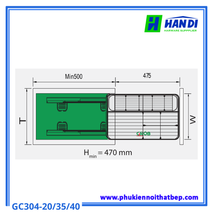 Kệ đựng gia vị nan dẹt inox SUS304 Grob GC304-20, 35, 40