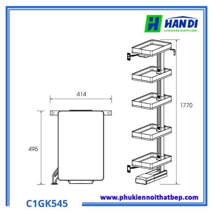 Kệ đựng tủ đồ khô 5 tầng Grob C1GK545