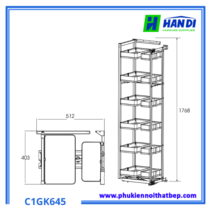 Kệ đựng tủ đồ khô 6 tầng cánh mở Grob C1GK645