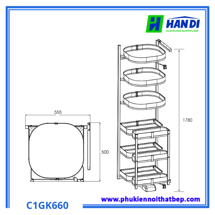 Kệ đựng tủ đồ khô 6 tầng cánh mở Grob C1GK660