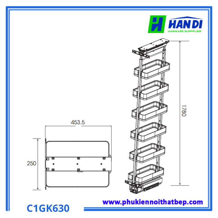 Kệ đựng tủ đồ khô 6 tầng xoay 180 độ Grob C1GK630