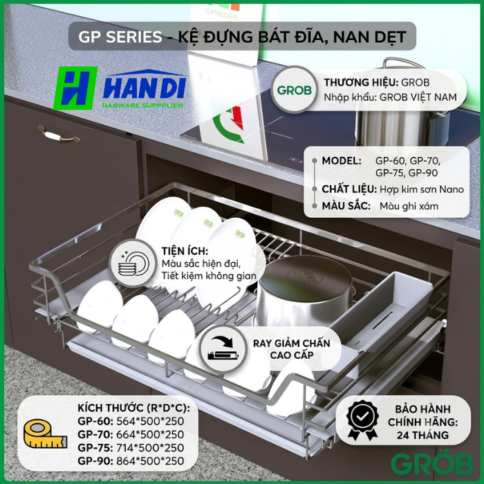 Kệ đựng xoong nồi bát đĩa đa năng hợp kim thép Grob GP-60