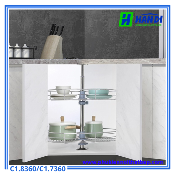 kệ mâm xoay góc 360 nan dẹt inox SUS304 Grob C1.8360, C1.7360