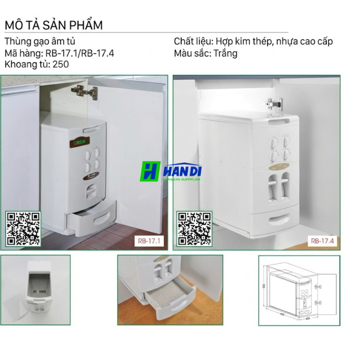 Thùng Đựng Gạo Âm Tủ RB-17.1/RB-17.4