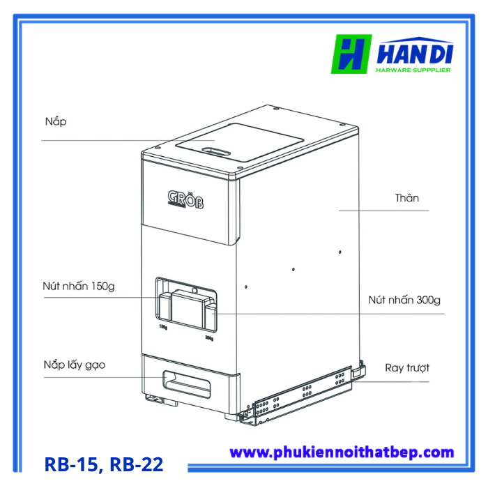 Thùng đựng gạo 2 nốt nhấn C1A05.130D