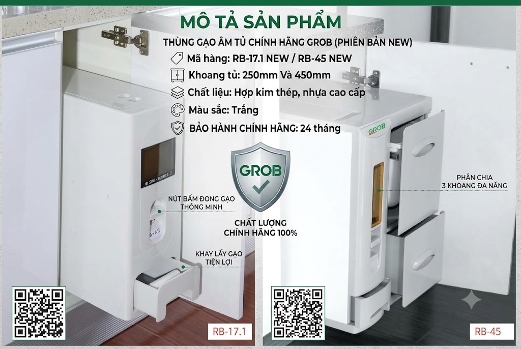 Thùng Đựng Gạo Âm Tủ RB-17.1 NEW/RB-45 NEW