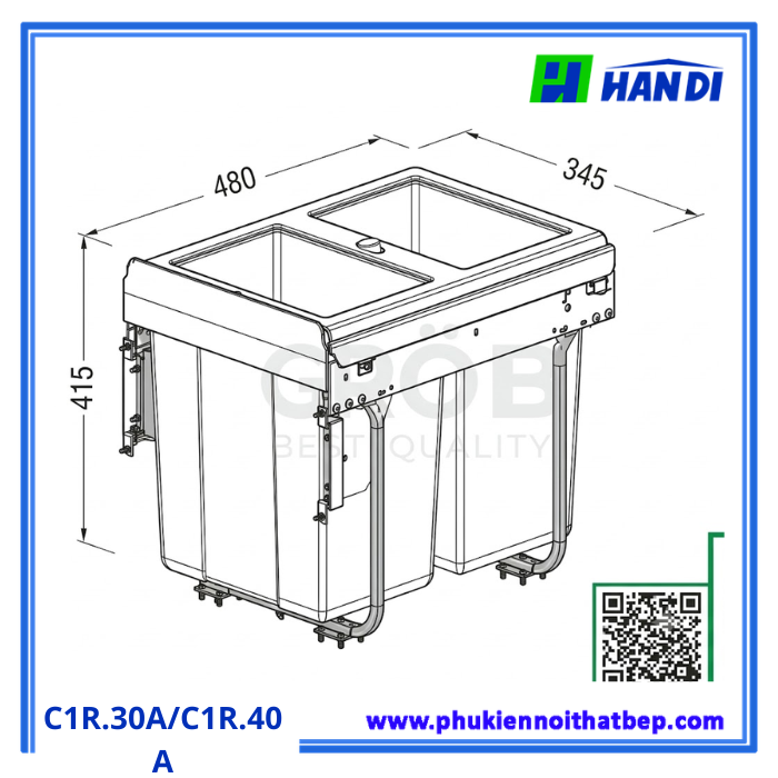 Thùng đựng rác 2 ngăn gắn cánh C1R.30A/C1R.40A