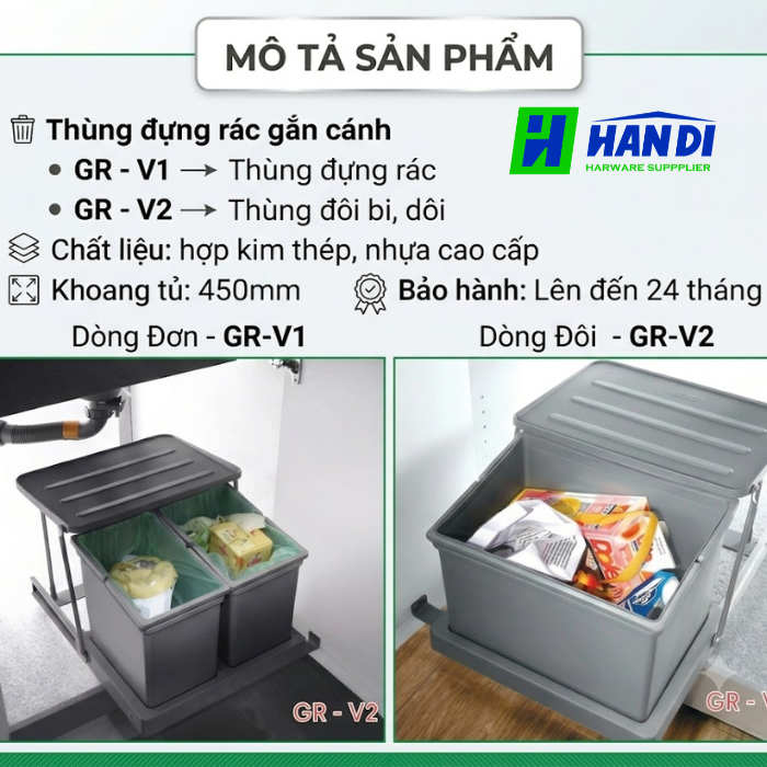 Thùng đựng rác gắn cánh GR - V1, GR - V2