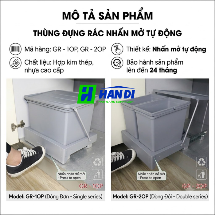 Thùng Đựng Rác Nhấn Mở Tự Động GR-1OP GR-2OP
