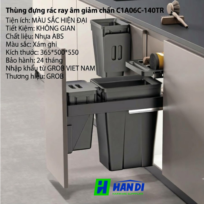 Thùng đựng rác ray âm giảm chấn C1A06C-140TR