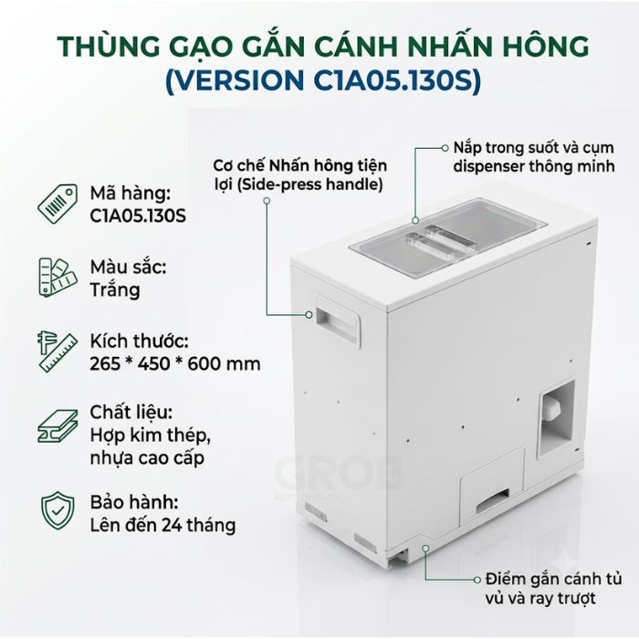 Thùng gạo gắn cánh nhấn hông C1A05.130S