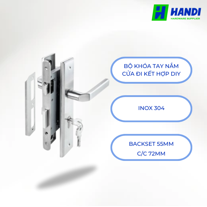 Bộ Khóa Tay Nắm Cửa Đi Kết Hợp DIY HAFELE 499.62.501