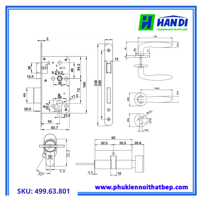 Bộ khóa tay nắm nắp chụp DIY HAFELE 499.63.801