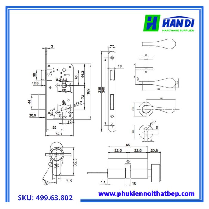 Bộ Khóa Tay Nắm Nắp Chụp DIY HAFELE 499.63.802