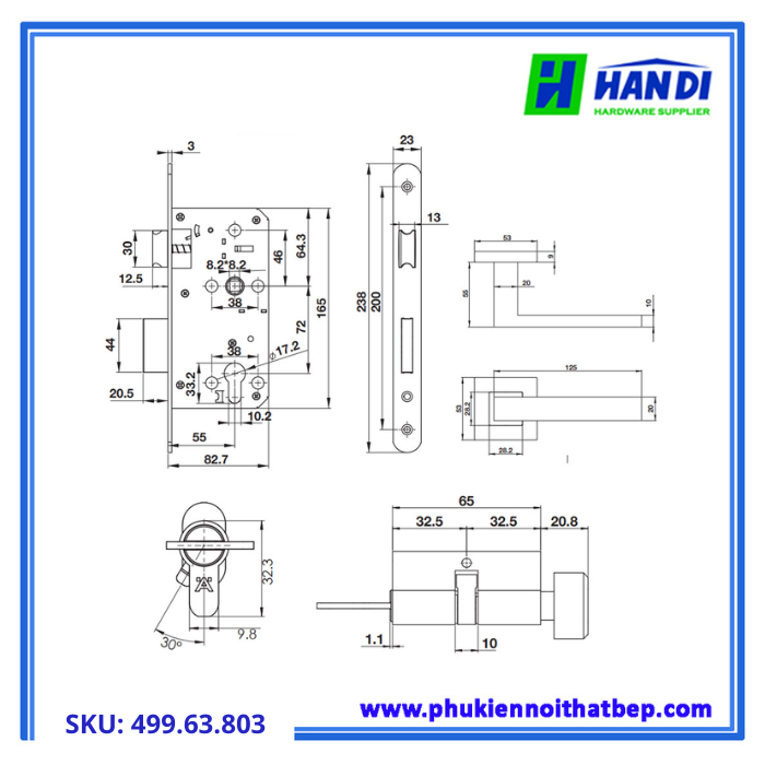 Bộ khóa tay nắm nắp chụp DIY HAFELE 499.63.803