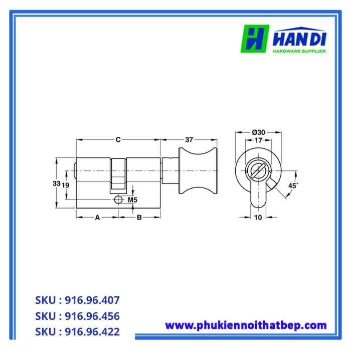 Thiết kế ruột khóa cho cửa phòng vệ sinh hafele 916.96.407