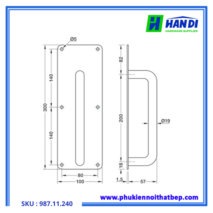 Thiết kế bảng đẩy và kéo cửa hafele 987.11.240