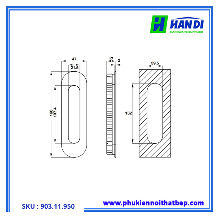 Thiết kế tay nắm âm cho cửa kéo hafele 903.11.950