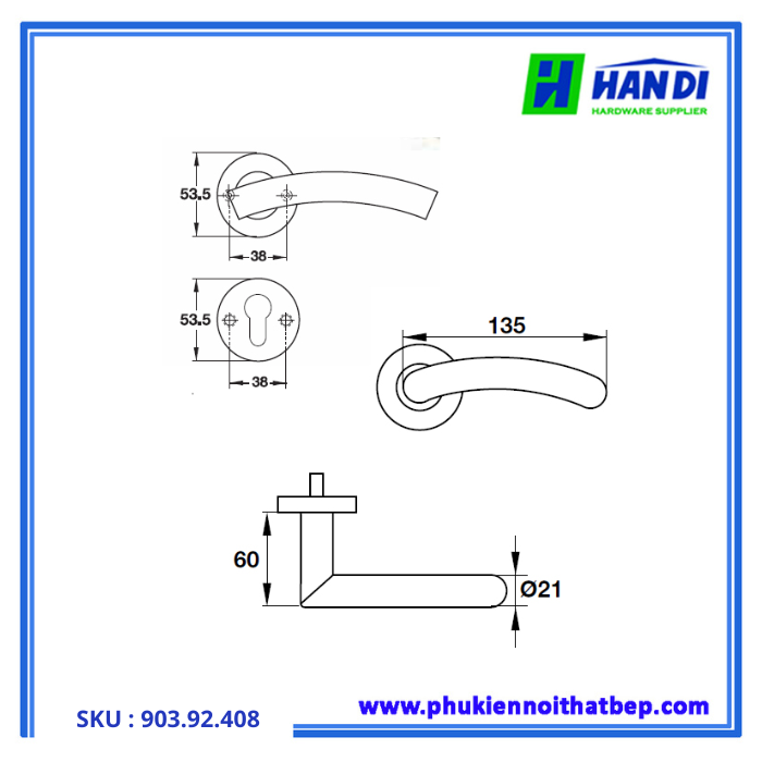 Thiết kế tay nắm gạt cho cửa phòng hafele 903.92.408 