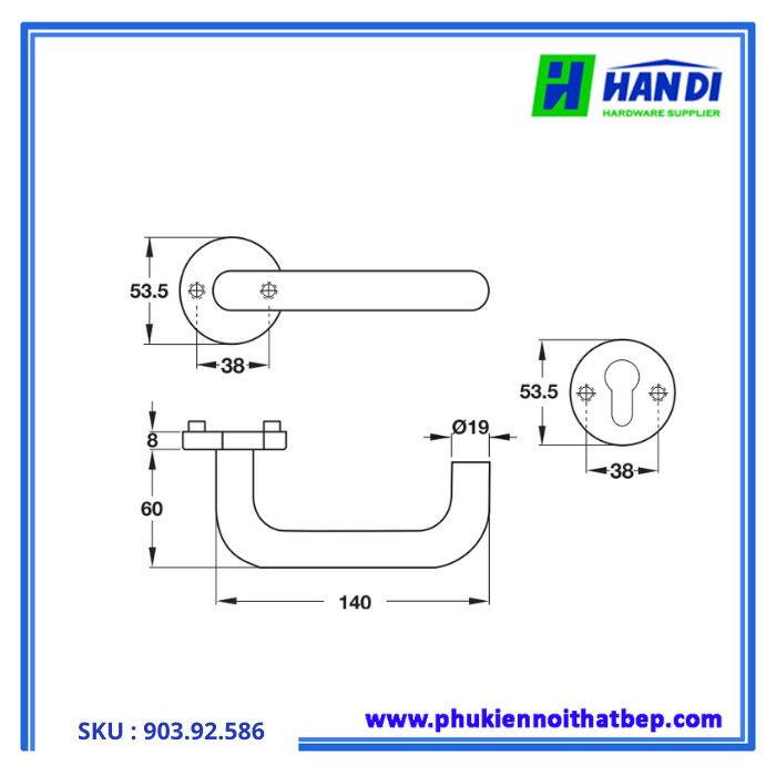 Thiết kế tay nắm gạt cho cửa phòng hafele 903.92.586