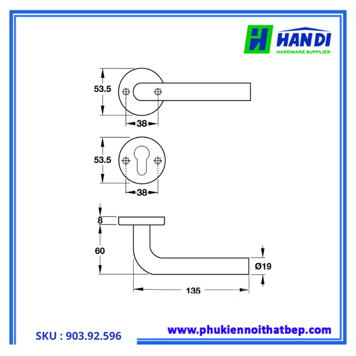 Thiết kế tay nắm gạt cho cửa phòng 903.92.596 