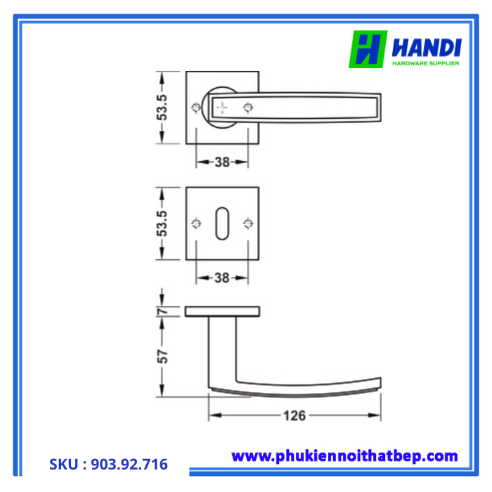 Thiết kế tay nắm gạt cho cửa phòng hafele 903.92.716