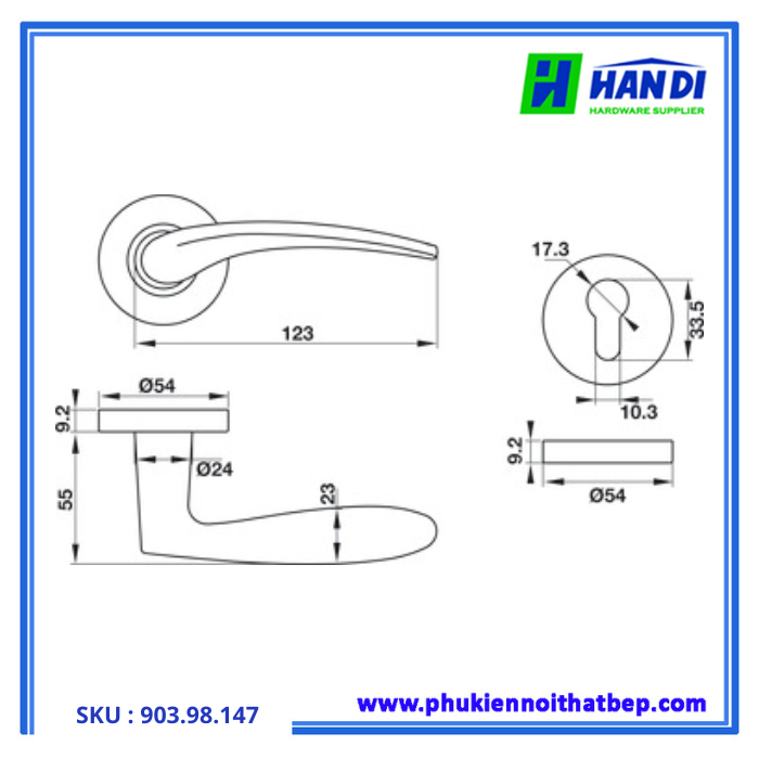 Thiết kế tay nắm gạt cho cửa phòng hafele 903.98.147 
