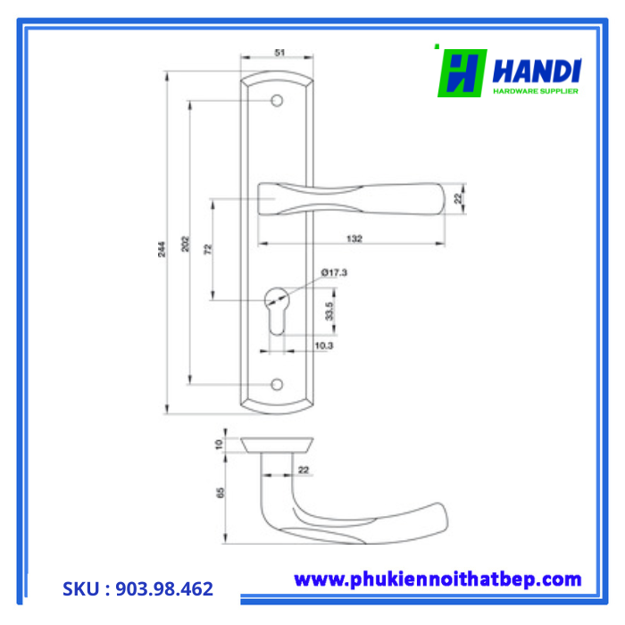 Thiết kế tay nắm gạt cho cửa phòng hafele 903.98.462 